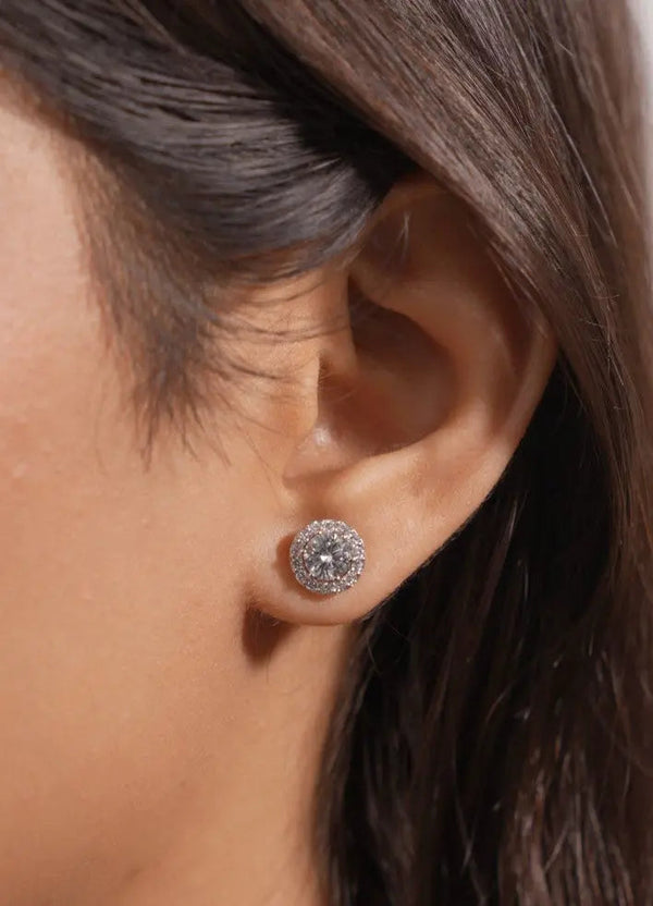 1.5 Carat Each Round Diamonds Halo Studs