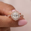 Hexagon Lab Grown Diamond Engagement Ring Trendy Style Detailed Accents 14K/18K Solid Gold Bridal Wedding Gift Party Jewelry