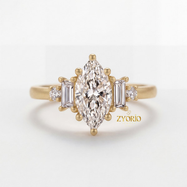 High Quality Marquise Engagement Ring VS Lab Grown Diamond Sophisticated Elegant Jewelry Gift Bride Proposal Wedding Party