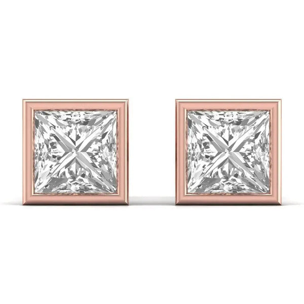 2 Carat Princess Shape Solitaire Diamond Earrings