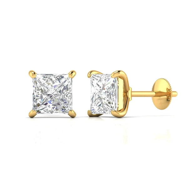 2.51 Carat Each Princess Cut Diamonds Studs
