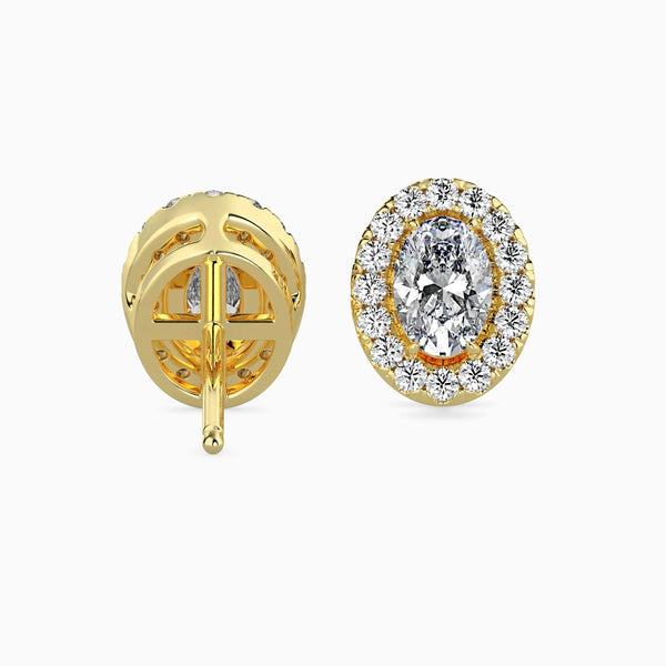 40 Pointers Oval Shape Centre Solitaire Diamond Studs Earring