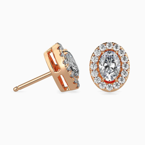 40 Pointers Oval Shape Centre Solitaire Diamond Studs Earring