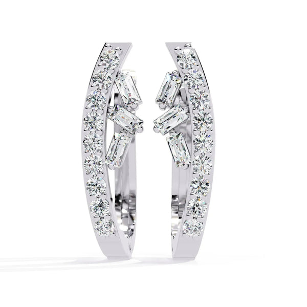 Baguette and Round Diamond Hoops