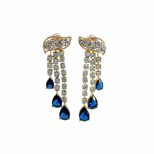 Blue Stone Leaf Diamond Danglers