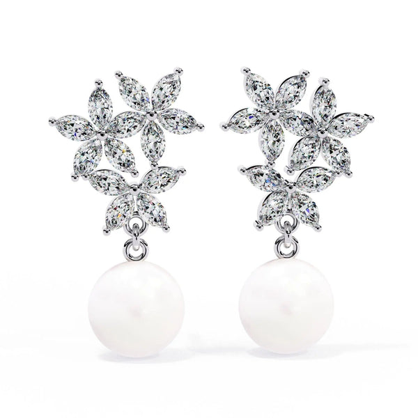 Crystal Flower and Pearl Drop Earrings