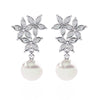 Crystal Flower and Pearl Drop Earrings