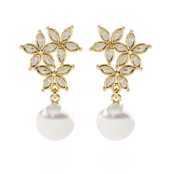 Crystal Flower and Pearl Drop Earrings