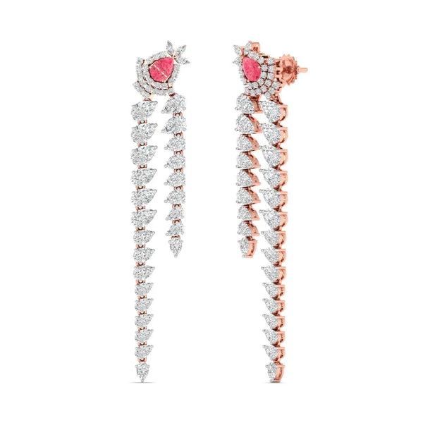 Diamond Dangle Earrings with Pink Diamond Accents
