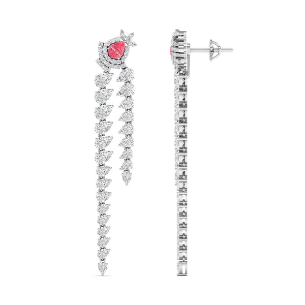 Diamond Dangle Earrings with Pink Diamond Accents