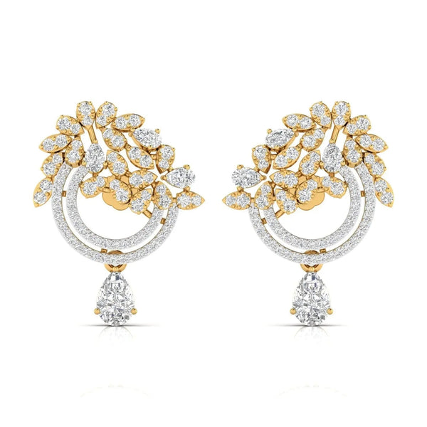 Diamond Dangling Earrings with Floral Design