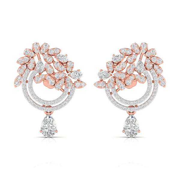 Diamond Dangling Earrings with Floral Design