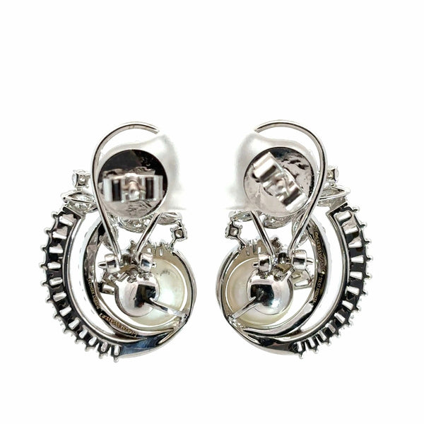 Fancy & Round Cut Diamonds & Pearl Embrace Earrings
