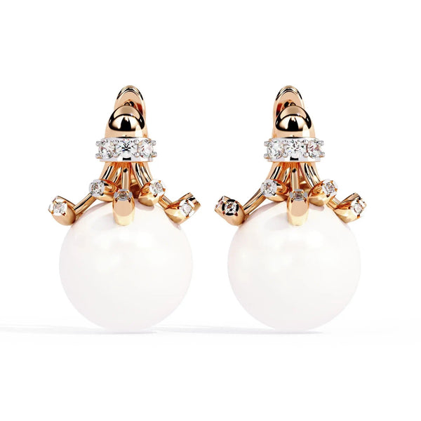 Floral Pearl Diamond Drop Earring