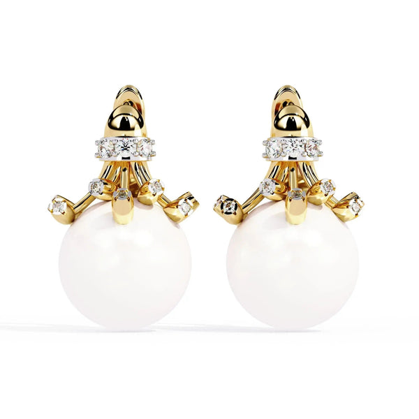 Floral Pearl Diamond Drop Earring