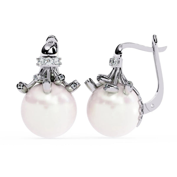 Floral Pearl Diamond Drop Earring