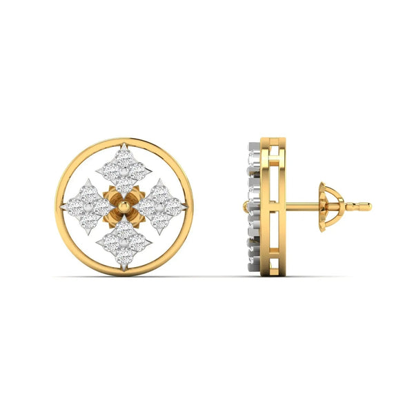 Geometric Floral Diamond Stud Earrings