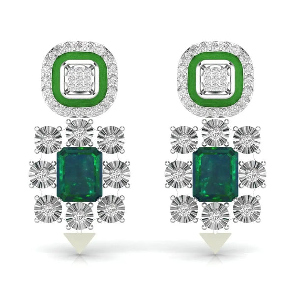 Green Grid Diamond Earrings