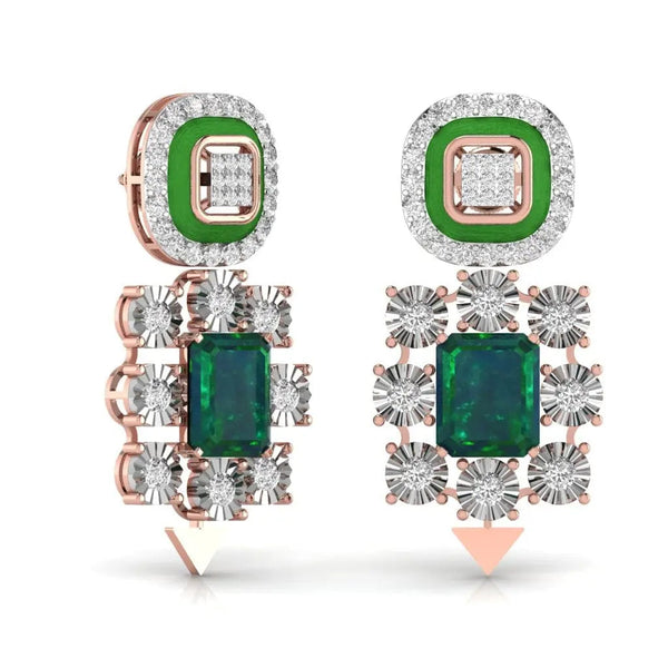 Green Grid Diamond Earrings