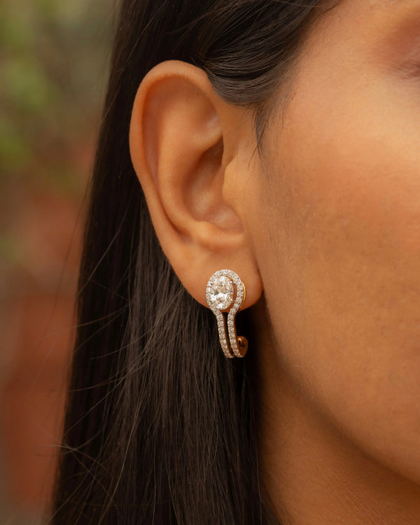 1 Carat Each Oval Halo Diamond Drop Earrings