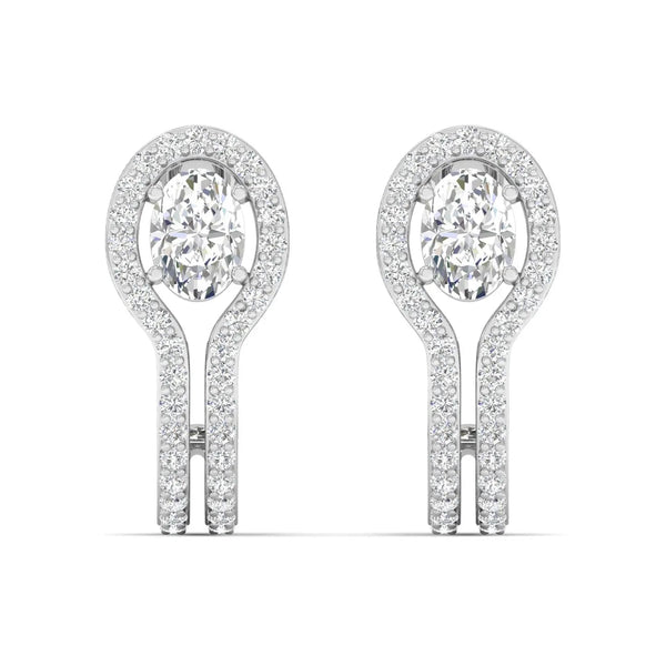 1 Carat Each Oval Halo Diamond Drop Earrings