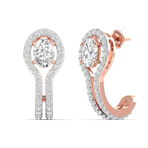 1 Carat Each Oval Halo Diamond Drop Earrings