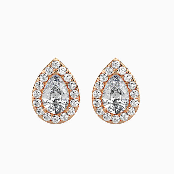 Pear & Round Diamond Halo Stud Earring