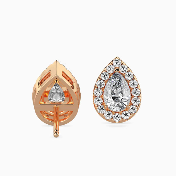 Pear & Round Diamond Halo Stud Earring