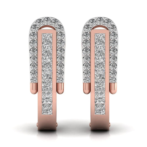 Princess Cut & Round Diamond Hoop Earrings
