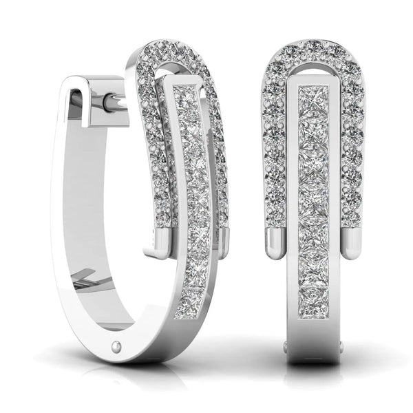 Princess Cut & Round Diamond Hoop Earrings