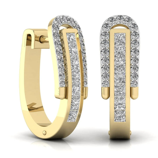 Princess Cut & Round Diamond Hoop Earrings