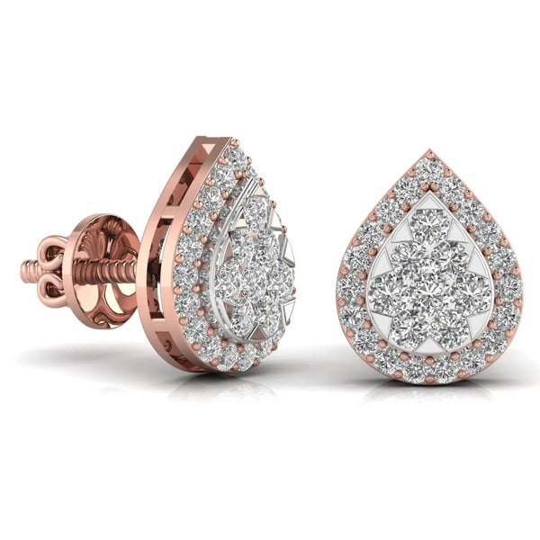 Round Cut Diamonds Leaf Shape Earrings