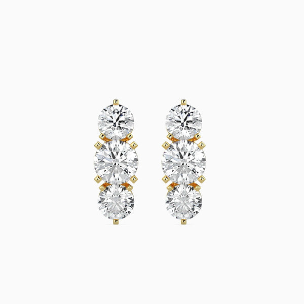 Round Cut Three Diamonds Drop Earring