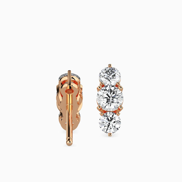 Round Cut Three Diamonds Drop Earring