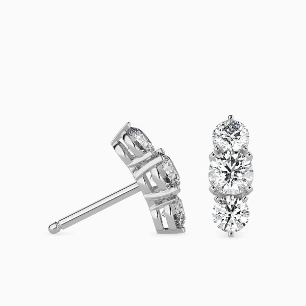 Round Cut Three Diamonds Drop Earring