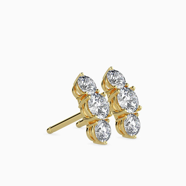 Round Cut Three Diamonds Drop Earring