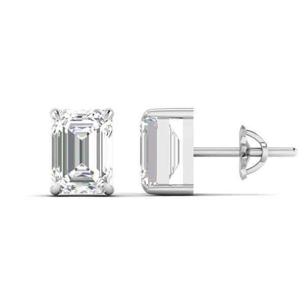 1 Carat Each Emerald Cut Diamond Earrings