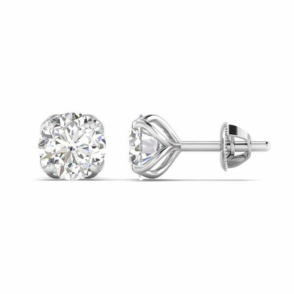 1 Carats Each Round Diamonds Studs