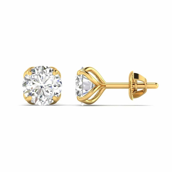 1 Carats Each Round Diamonds Studs