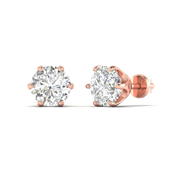 1 Carats Each Round Diamonds Studs