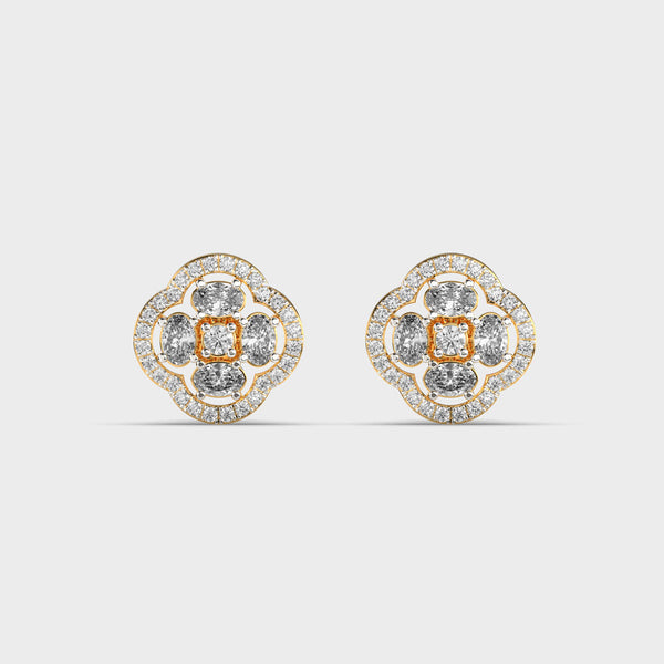 Flower with Four Petals Halo Diamond Earrings