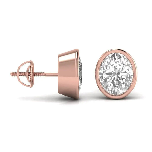 2 Carat Each Oval Solitaire Diamond Earrings