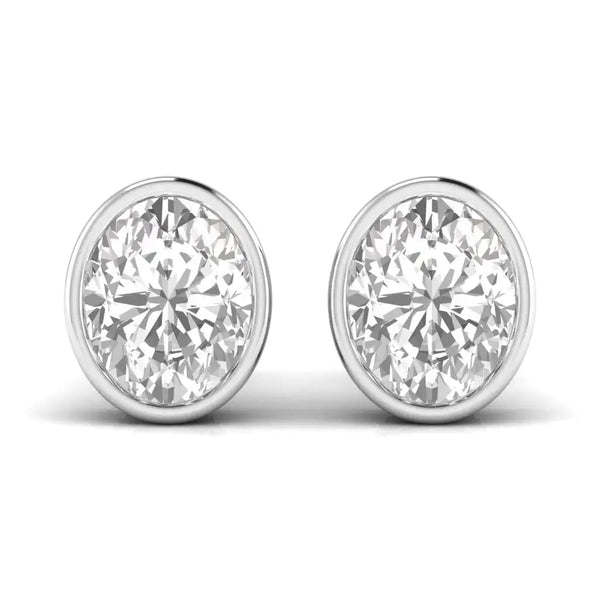 2 Carat Each Oval Solitaire Diamond Earrings