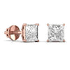 2 Carat Each Princess Shape Solitaire Earrings