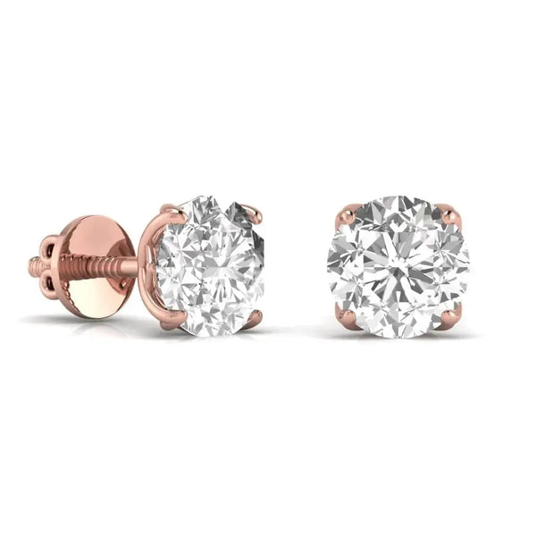 2 Carat Each Round Diamond Earrings