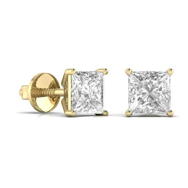 2 CaratsPrincess Shape Solitaire Diamond Basket Earrings