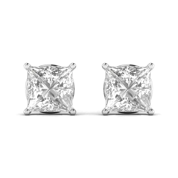 2.5 Carat Each Princess Shape Solitaire Diamond Studs