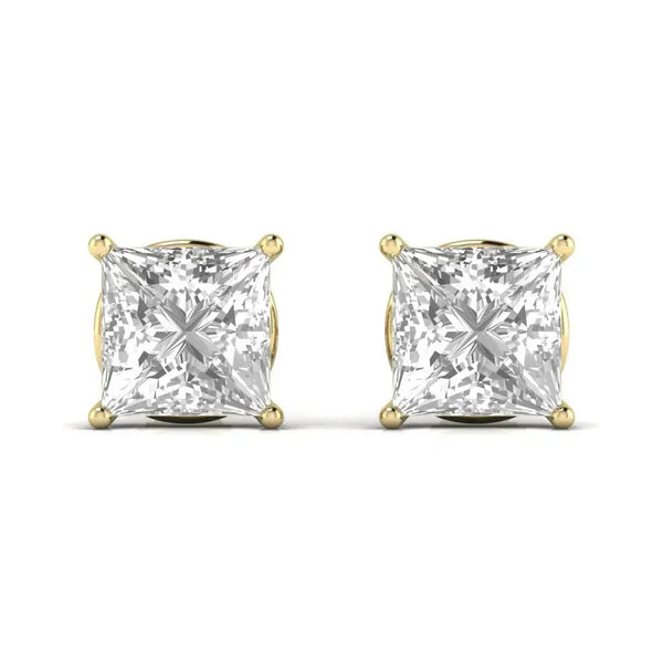 2.5 Carat Each Princess Shape Solitaire Diamond Studs
