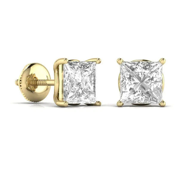 2.5 Carat Each Princess Shape Solitaire Diamond Studs