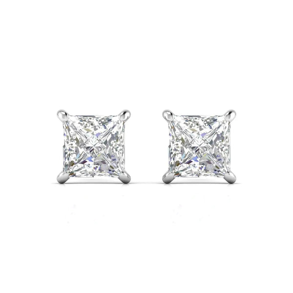 2.51 Carat Each Princess Cut Diamonds Studs